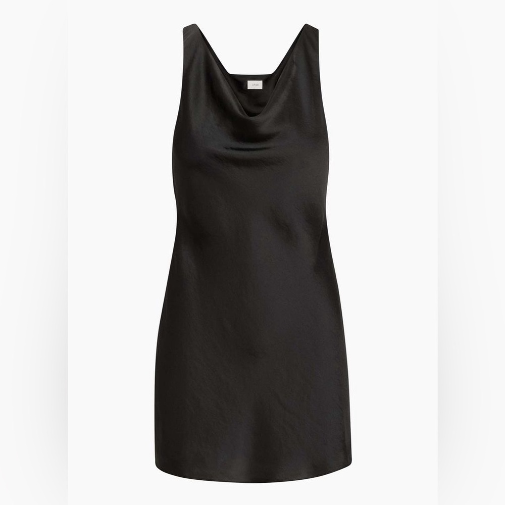 Aritzia Wilfred Black Satin Drape Neck Mini Dress